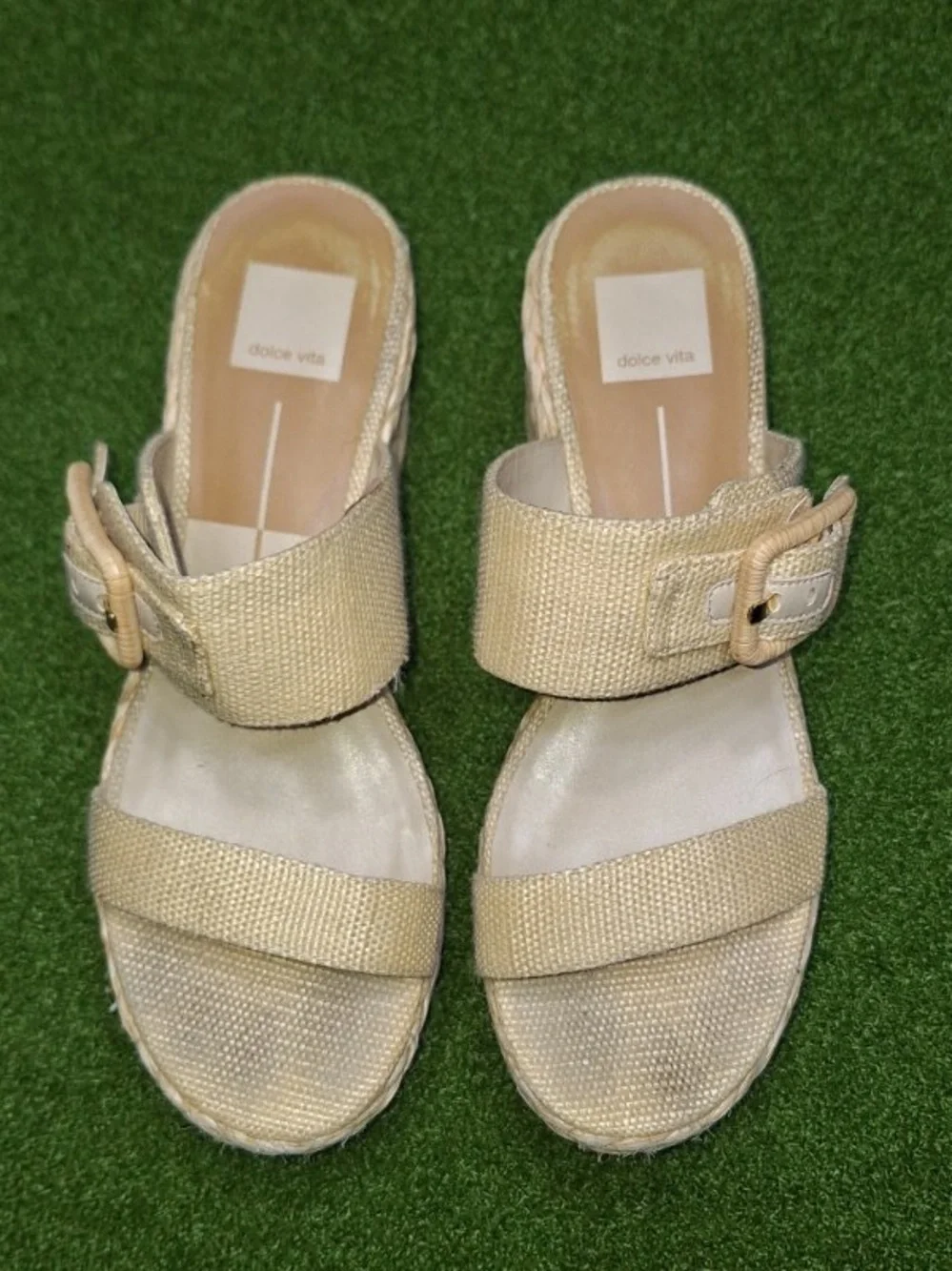 Dolce Vita Cream Espadrille Wedge Slide Sandals